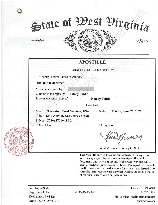 Apostille from West Virginia